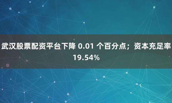武汉股票配资平台下降 0.01 个百分点；资本充足率19.54%